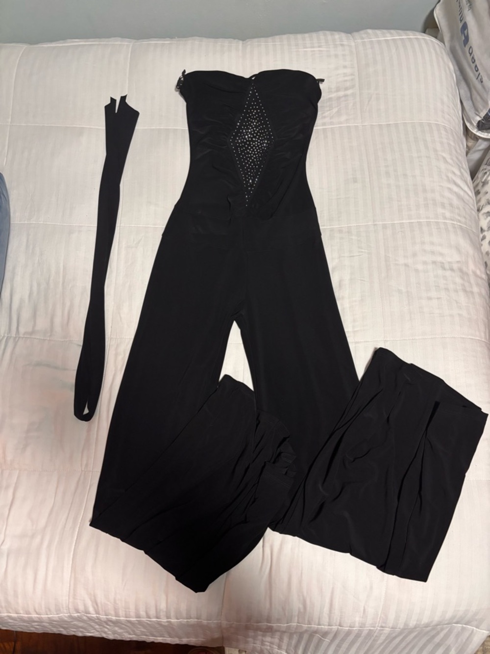 Body Central Black Strapless Studded Jumpsuit with Waist Sash or Neck Halter